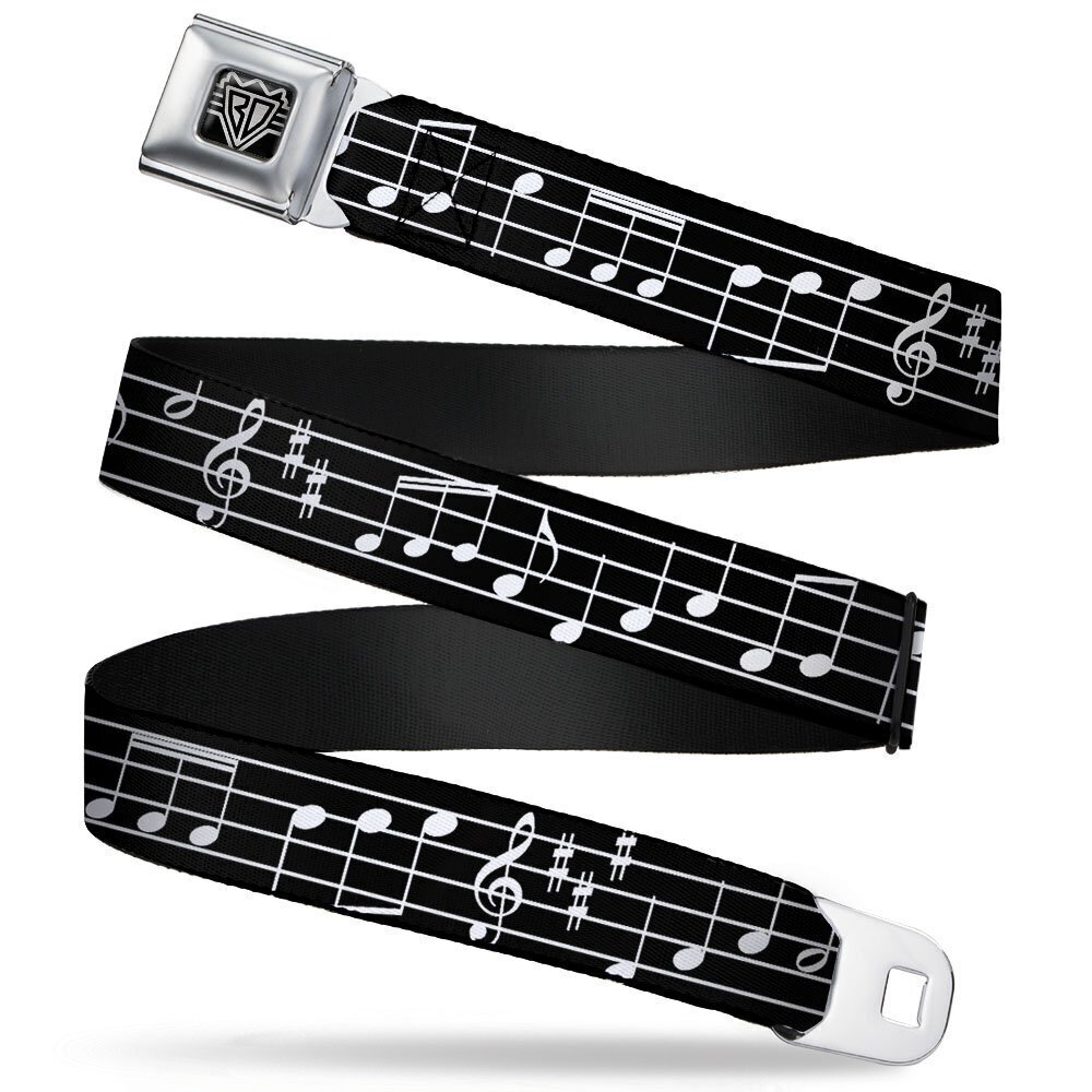 1862 Seatbelt Belt - Music Notes Black/White - 1.0" Wide - 20-36 Inches in
